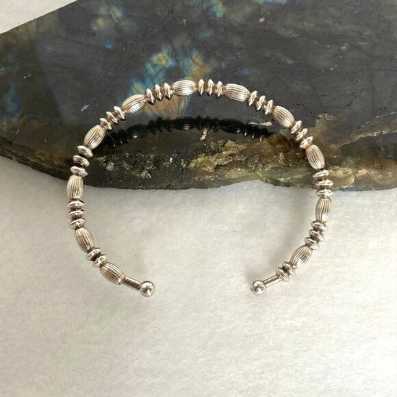 Sterling Silver 925 Italy Ball Beaded Flexible Cuff Bracelet Sz 6.75" - Picture 5 of 16